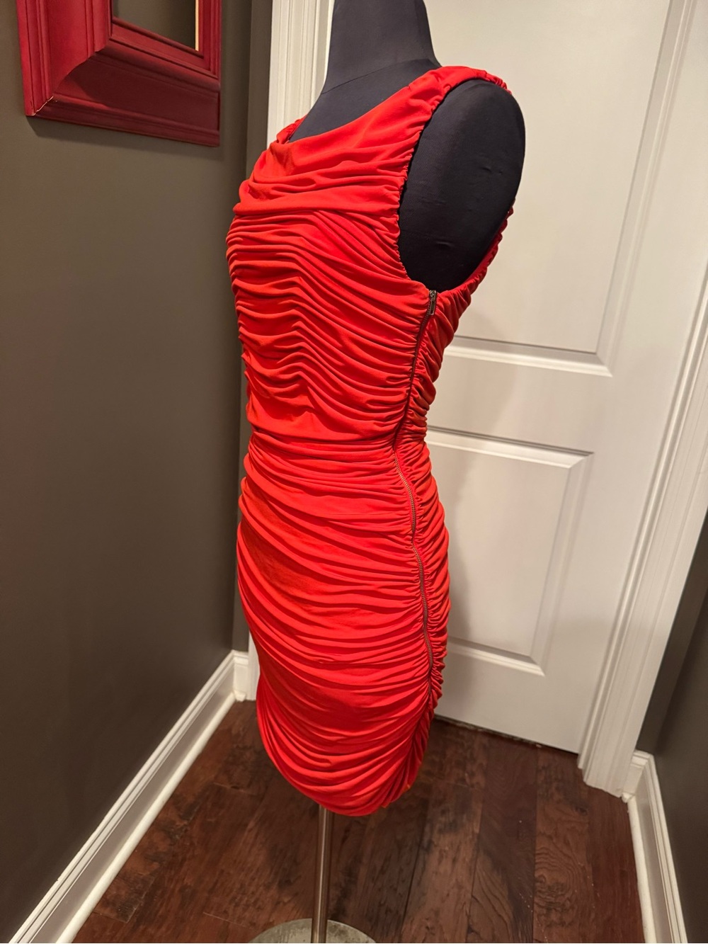 Calvin Klein Red Ruched side Zip Dress